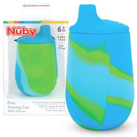 Nuby - Taza de entrenamiento de silicona con boquilla suave de flujo última intervensión, 6 onzas, más de 6 meses, azul/verde