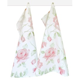 Lashuma Geschirrhandtücher rosa - grün, 2er Handtücher Set Rose, Spültücher 48x68 cm