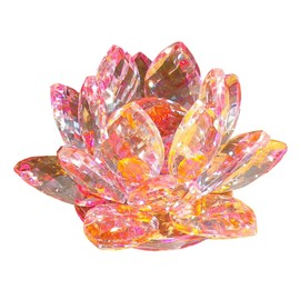 Crystal Glass Figurine Colorful Lotus Flower Interior Flower Lotus Feng Shui Good Luck Suncatcher (Pink)
