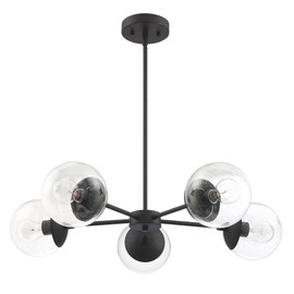 Design House 588772-BLK Gracelyn Modern 5-Light Indoor Dimmable Chandelier with Clear Seedy Glass Globe Shades for Kitchen Island Bar Bedroom, Matte Black