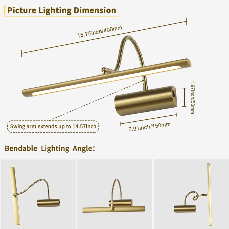 JOOSENLUX Battery Operated Picture Lights Gold Wall Lights Wireless Flexible
