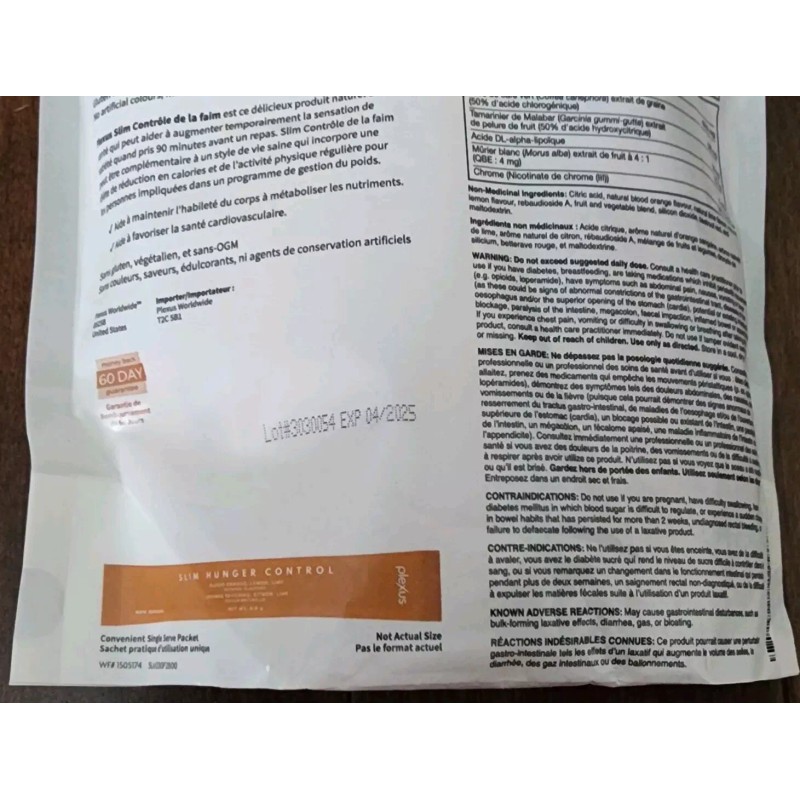 Plexus Slim Hunger Control Blood Orange Lemon Lime 30 Packets
