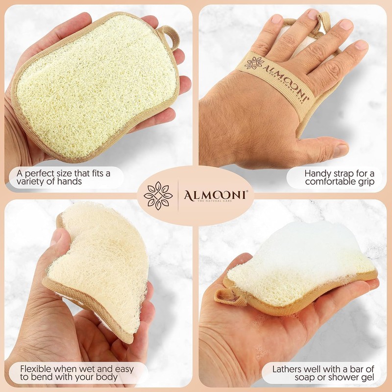 Almooni Premium Exfoliating Loofah Pad Body Scrubber, Made with Natural