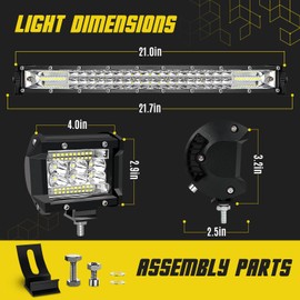 SAN YOUNG LED Light Bar Kits, (2) 20 Inch Slim Light Bars, (4) 4 Inch LED Pods, (2) Wiring Harness, 12V 24V Car Truck ATV Tractor Work Lights, Waterproof Car Off Road Driving Lighting