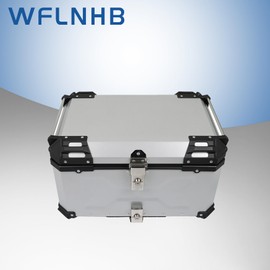 WFLNHB 65L Motorcycle Top Case Universal Motorbike Tail Box Trunk Tour Storage with Bracket Base Plate for Helmet Luggage Motorcycle Top Box with Silver Cushion