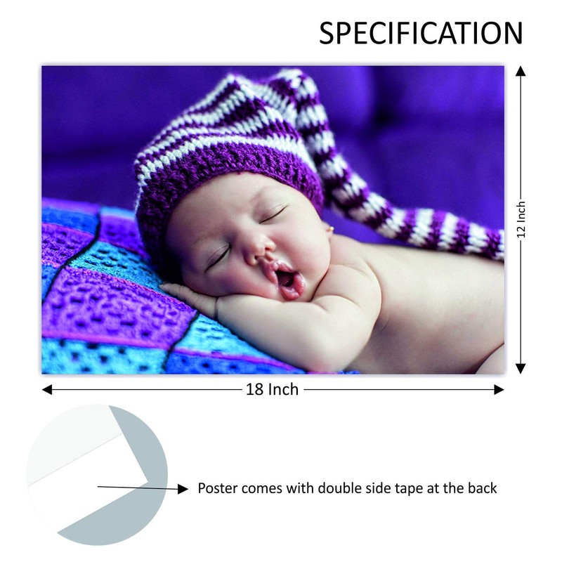 PRINTELLIGENT Paper Small Sleeping Baby Wall Poster (14x26-inch, Multicolour)
