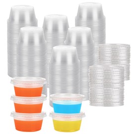 500 Sets 2 Oz Disposable Plastic Portion Cups | Jello Shot Cups with Lid, Plastic Souffle Cups | Sauce Cups with Lids Bulk, Small Plastic Condiment Containers with Lids for Sauce Dressing or Shots