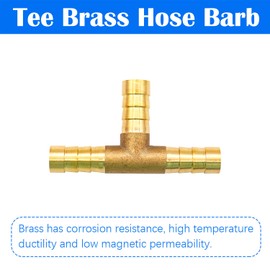 Tnuocke 2pcs 5/16" Brass Tee Barb Fittings,3 Way Union Intersection Fitting T Shape Barbed Splitter Fitting Splicer with Hose Clamps for Water Fuel Air H-058-5/16
