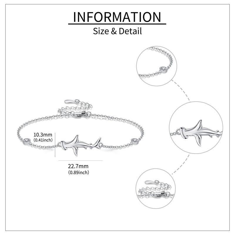 YAFEINI Hammerhead Shark Bracelet 925 Sterling Silver Shark Bracelet Jewelry