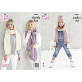King Cole 5482 Knitting Pattern Childs Hat and Scarf and Womens Shawls in Subtle Drifter DK