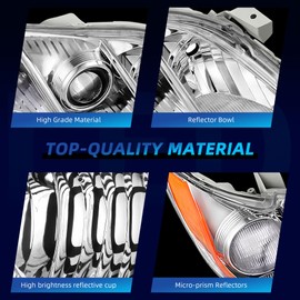 LEDKINGDOMUS Headlight Assembly, DOT-certified, Compatible with 2007-2009 Camry 07 08 09 Camry Base/CE/LE/SE/XLE (US Version Only) Headlamp Replacement Pair Chrome Housing Amber Reflector Clear Lens