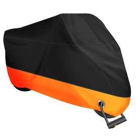 XYZCTEM Motorcycle Cover,All Season Black&Orange Waterproof Outdoor Sun Motorcycle Cover,Fits up to 87" Motors