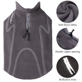 VIVAGLORY Dog Coat Fleece Jacket Vest for Small Medium Large Dogs Puppy Windproof Warm Clothes for Cold Weather, Grey, XS