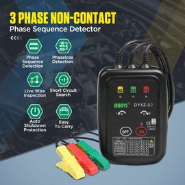 3 Phase Rotation Meter Non Contact Phase Sequence Tester 70V-600V AC Voltage Tester Short Detection, Live Wire Inspection Rotation Meter, with 23.62inch Cable Length,Carrying Bag