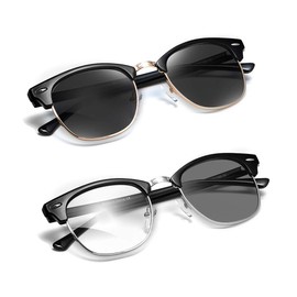 TIANYESY Polarized Sunglasses Photochromic Eyeglasses Unisex TY201903 (T2-2PCS:Gold(Polarized)+Silver(Photochromic Blue Light))