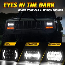SPL DOT Approved 105W Brightest 5x7 7x6 Projector Led Headlights Hi/Low Sealed Beam H4 Plug H6054 H5054 with DRL Compatible with Jeep Wrangler YJ Cherokee XJ Ford Chevy GMC Toyota etc(Chrome Pair)