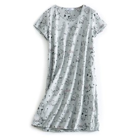 CHUNG Women Short Sleeved Soft Cotton Nightdress Ladies loose fit Nighties Animal Floral Print, Grey Cat, L