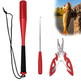 3 Sets Fishing Fish Killer 24.5 cm Aluminium Fish Blackjack Fish Narcotic with Fishing Pliers Fishing Hook Remover Fish Nesthesia Fishing Accessories for Beginners Outdoor Carp Trout Fishing (Red)
