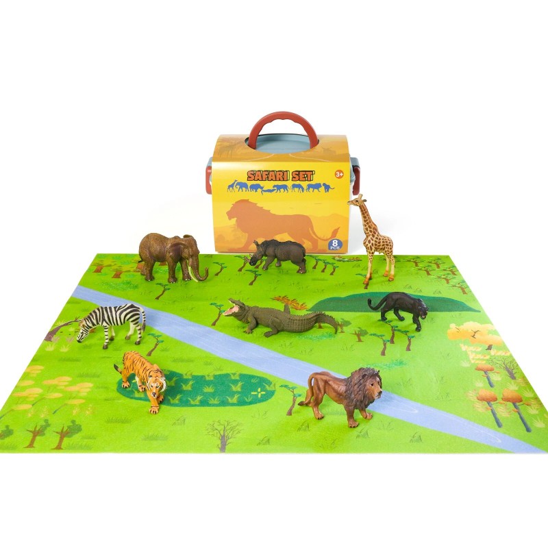Variety4all NEW Variety4all SAFARI Realistic Figures Playset Playmat Storage Box