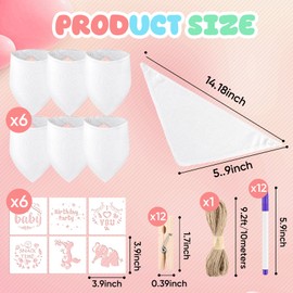 NACHLYNN 37 Pcs White Baby Bibs Baby Shower Games Set Including 6 Blank Baby Bibs 6 Stencils 12 Clothespins 12 Fabric Markers 1 Hemp Rope for Boys Girls Gender Reveal Party