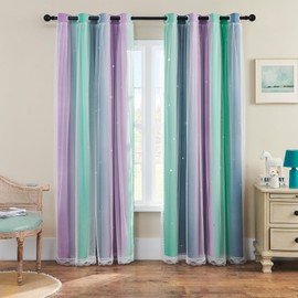 XiDi Purple Grey Curtains for Kids Bedroom, Princess Room Decor Green Curtain, Cute Curtains Blackout, Curtains Girls Bedroom 63 inchs Long 34 inches Wide 1 Panel