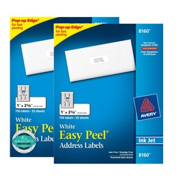 Avery Easy Peel Address Labels Ink Jet, White 1 x 2.5/8" Box of 1500 (25 Sheets / 30 per Sheet) 2 Pack