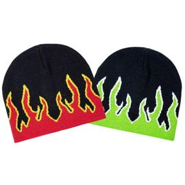 CORIRESHA Fall Winter Beanie Knit Hats for Men & Women, Warm & Soft Stylish Cotton Flame Skull Caps