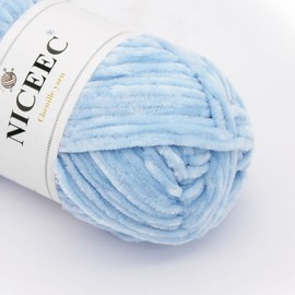 NICEEC 3 Skeins Soft Chenille Yarn Blanket Yarn for Knitting Fancy Yarn for Crochet Weaving DIY Craft Total Length 3×85m (3×93yds, 3×50g)_Light Blue
