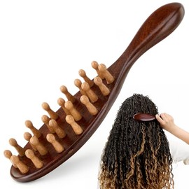 Natural Sandalwood Locs Brush, Ergonomic Dreadlock Detangling Hairbrush with Natural Bristles for Twists & Loc Maintenance, Wooden Scalp Massager For Dreads Compact Travel Size for Men & Women