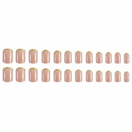 MERVF Square Press on Nails Short Fake Nails Gold French Tip Squoval Glue on Nails Ombre Nude Acrylic Nails with Anti-french Design Press ons Glossy 24pcs