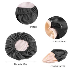 1 x black satin bonnet night cap, curly silk cap, silk curly breathable silk cap, double layered cap, adjustable satin women's cap for women and girls