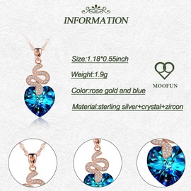 MOOFUN Women's Heart Necklace Heart of the Ocean 925 Sterling Silver Necklace with Blue Crystal Zirconia Rose Gold Snake Heart Pendant Jewellery Packaging Valentine's Day Gifts for Her Women Friends