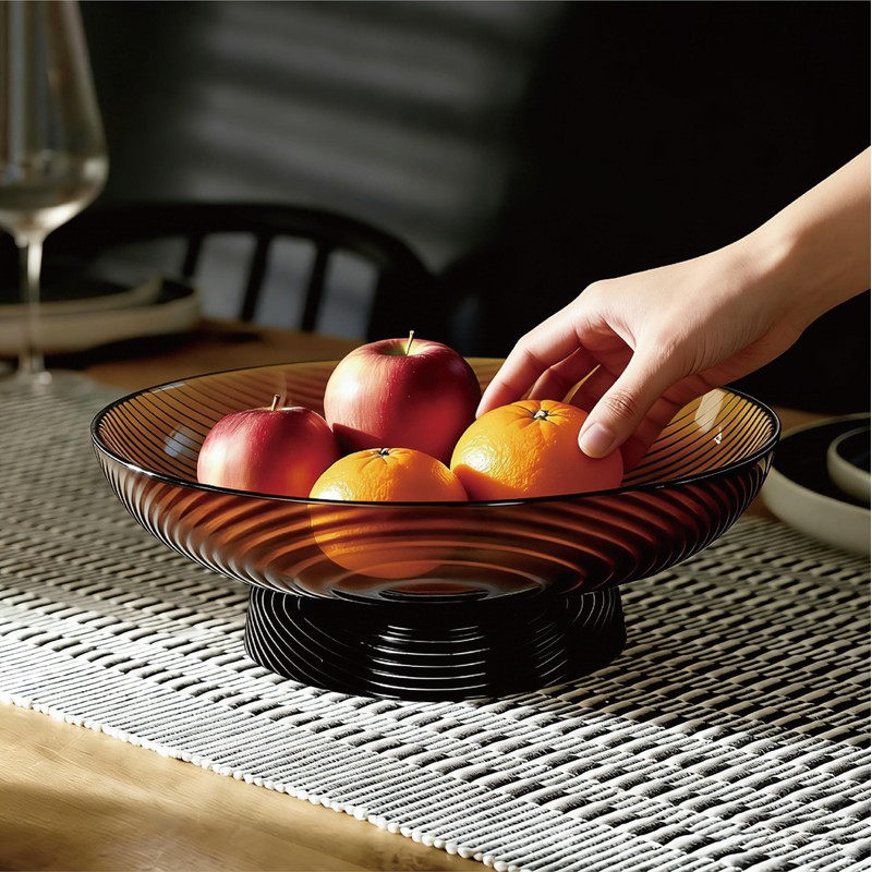 seicasaya 12” Ribbed Pedestal Decorative Bowl - Elegant Glass Centerpiece
