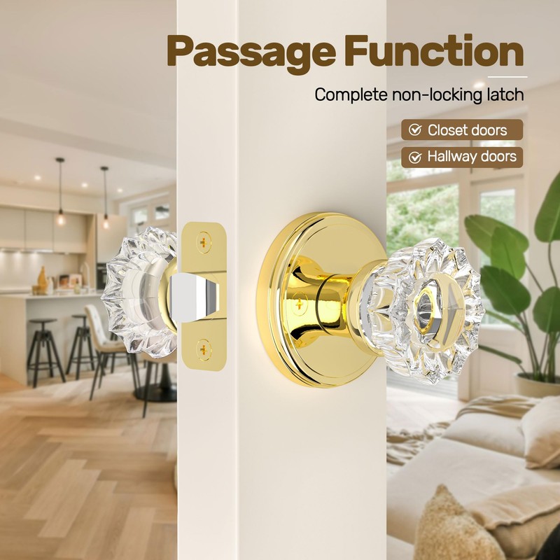 SHINY HANDLES Antique Crystal Door Knobs, Passage Door Knob Polished