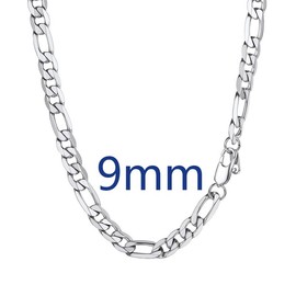 PROSTEEL Smooth Figaro Chain Necklace Stainless Steel Chains Length 14-30 Inches Width 4mm-13mm Hip Hop Jewelry Unisex For Men Women Gift Box - Style: 9mm-Steel, Length: 26"-66 cm