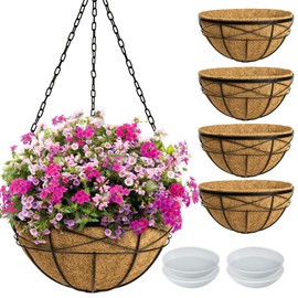 Karlliu 4 Pack 18 Inch Hanging Planters for Outdoor Plants Extra Large Hanging Baskets Flower Pots with Natural Coconut Liner for Porch Balcony Garden Decor