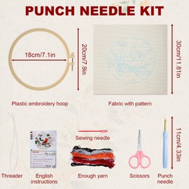 Punch Needle Kit for Beginners, DIY Embroidery Kits for Adults Kids with Bird Pattern, Cross Stitch Needle Punch Starter Kits with Punch Needle Tool for Kids Adults Craft and Home Decor