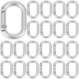 SOFPLATE 1 Box 30Pcs Spring Oval Carabiner Small Key Chain Hooks Bulk Hypoallergenic Zinc Alloy Square Open Silver Trigger Rings for Jewellery Making Supplies Purse Keychain Lanyard Bags DIY Crafts