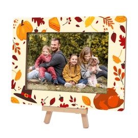 Cazhes Fall Pumpkin Picture Frames, Autumn Harvest Wooden 4x6 Photo Frame with Easel, Thanksgiving Gifts for Home Office Tabletop Display Decorations - D03