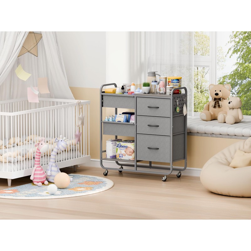 3 Tier Rolling Cart with 3 Drawer, Storage Drawer Cart