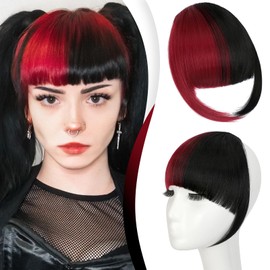 FELENDY Clip in Bangs Black and Red Fake Bangs Natural Thick Front Full Bang Fringe with Temples Straight Across Bangs Hair Clip for Women French Bangs