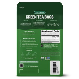 FGO Organic Green Tea, 100 Count Eco-Conscious Tea Bags, Caffeinated, Resealable Pouch, Packaging May Vary (Pack of 1)
