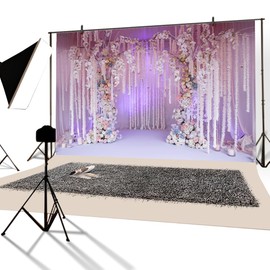 YongFoto 3 x 2 m Vinyl Photo Background Romantic Wedding Arch Orchids and Roses Decorated Inner Photography Background Valentine's Day Wedding Party Decoration Photo Studio Backgrounds Photo Shoot