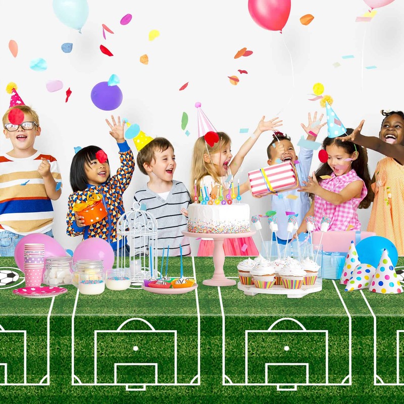 WNINK 2 Pack Plastic Tablecloth - Soccer Party Decorations -