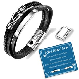 Christmas Gifts for Men Husband Boyfriend - Christmas Leather Bracelet with Engraving "I Love You" Wedding Anniversary Birthday Gift Love Gifts for Men, Leather