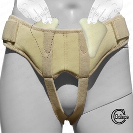 Extra Soft Hernia Truss Belt Abdominal Hernia Pants Adjustable Two Removable Pressure Pads Single/Double Reducible Inguinal Ruptures for Men & Women | Solace Care (Medium, Beige)