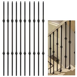 MyeMdan 10 Pcs Wrought Iron Balusters, Hollow Double Knuckle Balusters, 1/2"" x 44"" Iron Baluster for Staircase Remodel, Matte Black Metal Railing