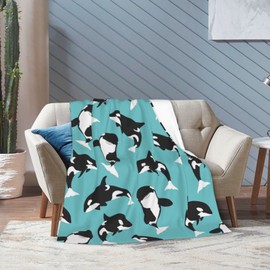 Killer Whale Blanket Soft Warm Bed Bedding Throw Blankets Cool Boys Gifts for Couch Bedroom Sofa Office Car, All Season Cozy Flannel Plush Blanket for Kids Adults, 50"X40"