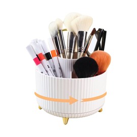 Desk Organisers Pen Holder 360° Rotating Makeup Organiser Stationary Desk Organisers with 5 Compartments Pen Pot for Home Office School Classroom