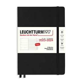 LEUCHTTURM1917 367690 Weekly Planner & Notebook Medium (A5) 2024, 18 months, Black, English